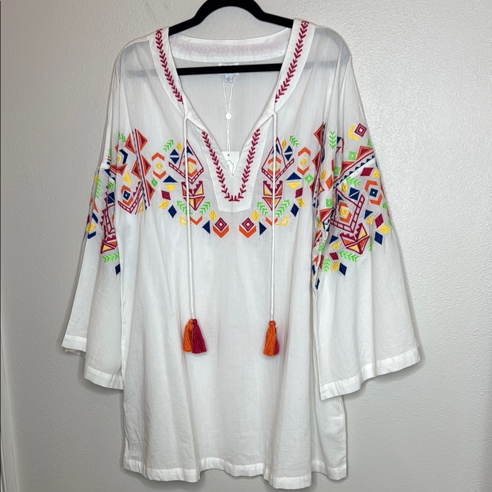 Mud‎ Pie Women's Tillery Embroidered Cover up / Tunic - Large